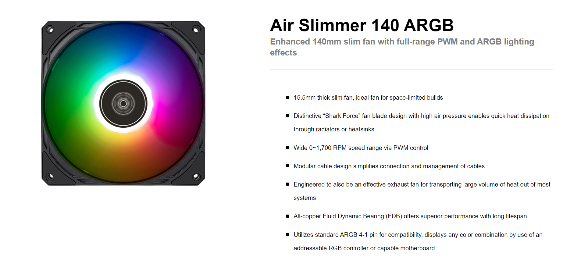 A large marketing image providing additional information about the product SilverStone Air Slimmer ARGB 140mm Cooling Fan - Additional alt info not provided